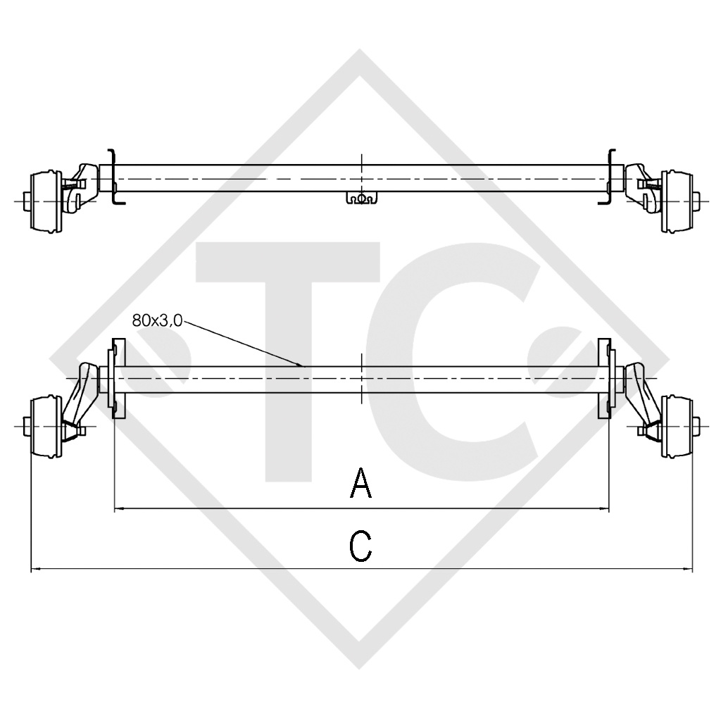 Achse gebremst 900kg EURO1 Achstyp B 850-5, ACE Vacancy 380 ET