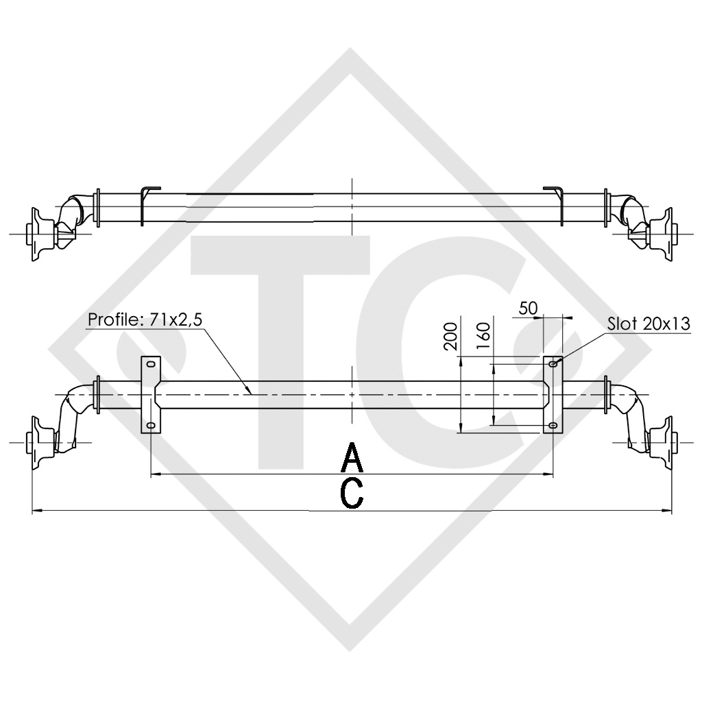 Unbraked axle 750kg PLUS OPTIMA axle type 700-5, 1705790