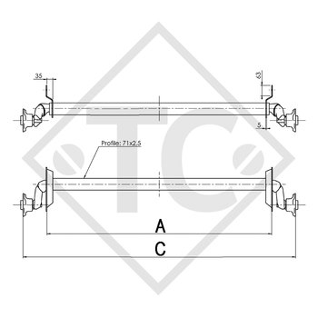 Unbraked axle 750kg PLUS OPTIMA axle type 700-5, 46.14.000.367