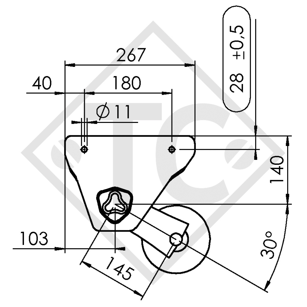 Unbraked axle 750kg PLUS OPTIMA axle type 700-5, 46.14.000.367