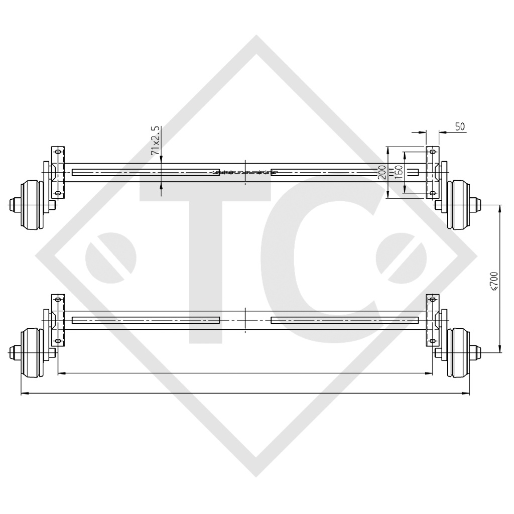 Essieu BASIC 700kg freiné type d'essieu 2xB 700-4