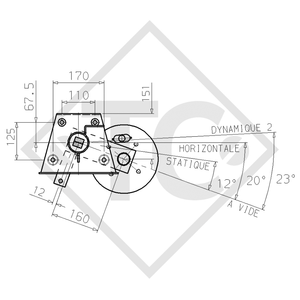 FTF Braked axle 1200kg axle type BT97012 , Sir Caravelair