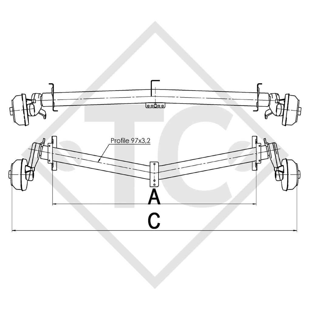 Braked axle 1360kg EURO1 axle type DELTA SIN 12-3