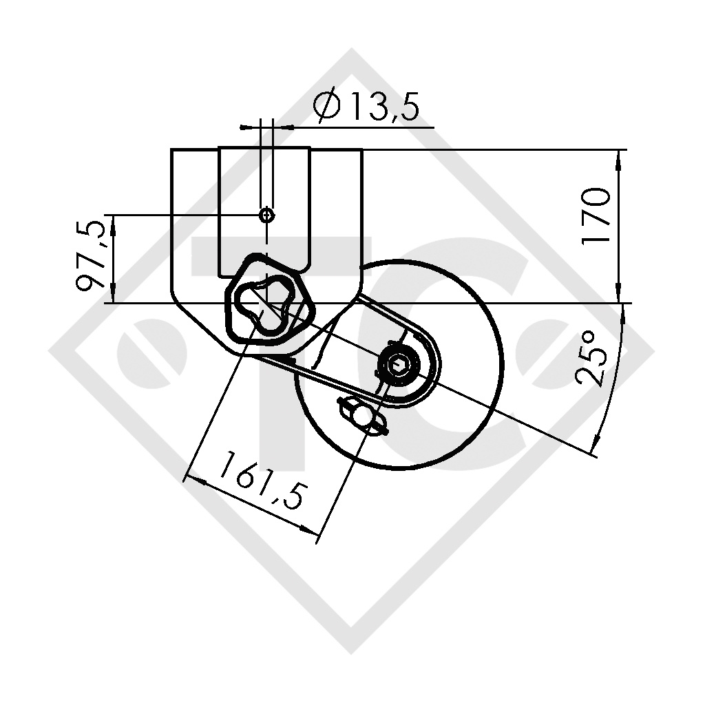 Braked axle 1350kg EURO COMPACT axle type B 1200-6, Saris