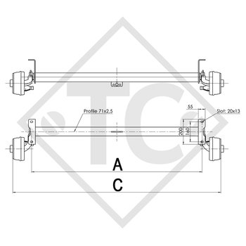 Braked axle 750kg BASIC axle type B 700-5, 1271155