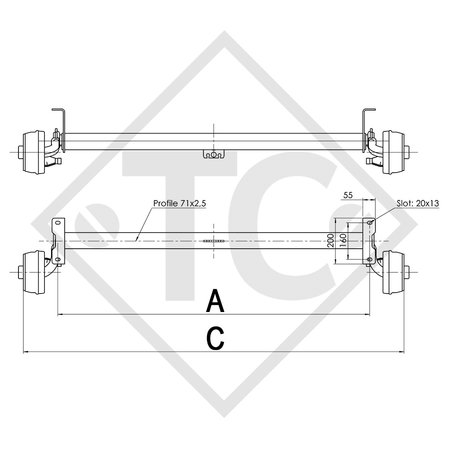 Braked axle 750kg BASIC axle type B 700-5, 1271155