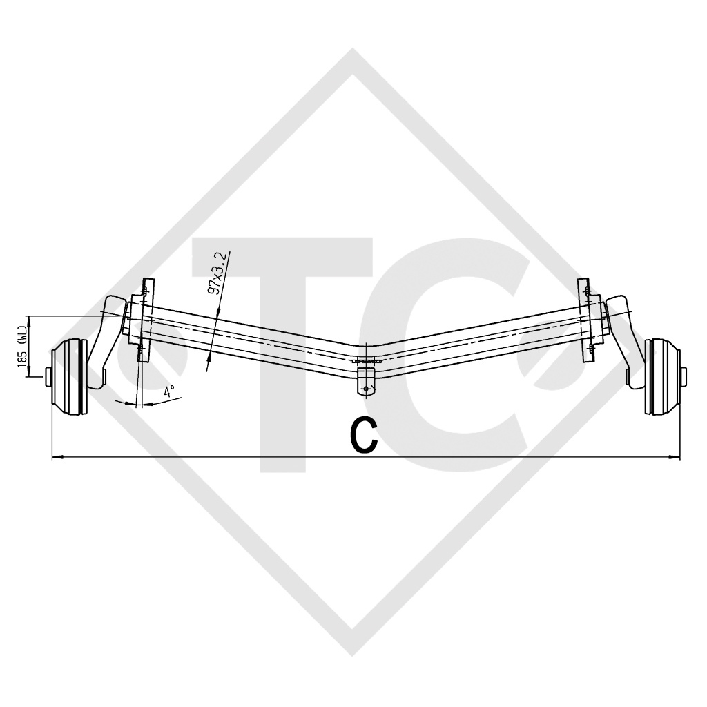 Essieu EURO1 1000kg freiné type d'essieu Delta SI-N 10