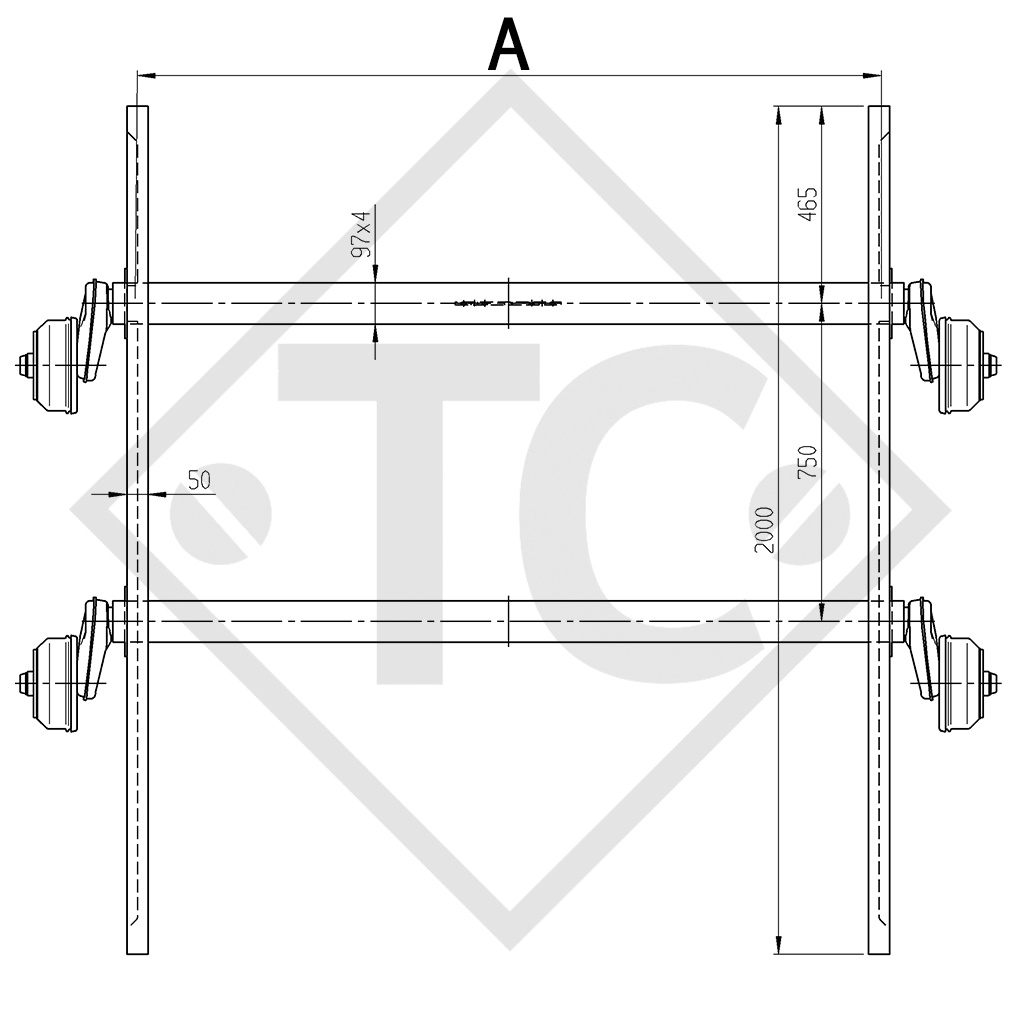 Braked tandem axle unit 3000kg EURO Compact axle type 2x B 1600-3