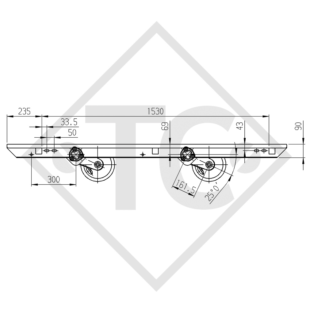 Braked tandem axle unit 3000kg EURO Compact axle type 2x B 1600-3