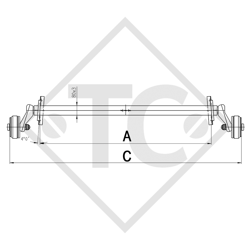 Achse gebremst 900kg EURO Plus Achstyp B 850-5