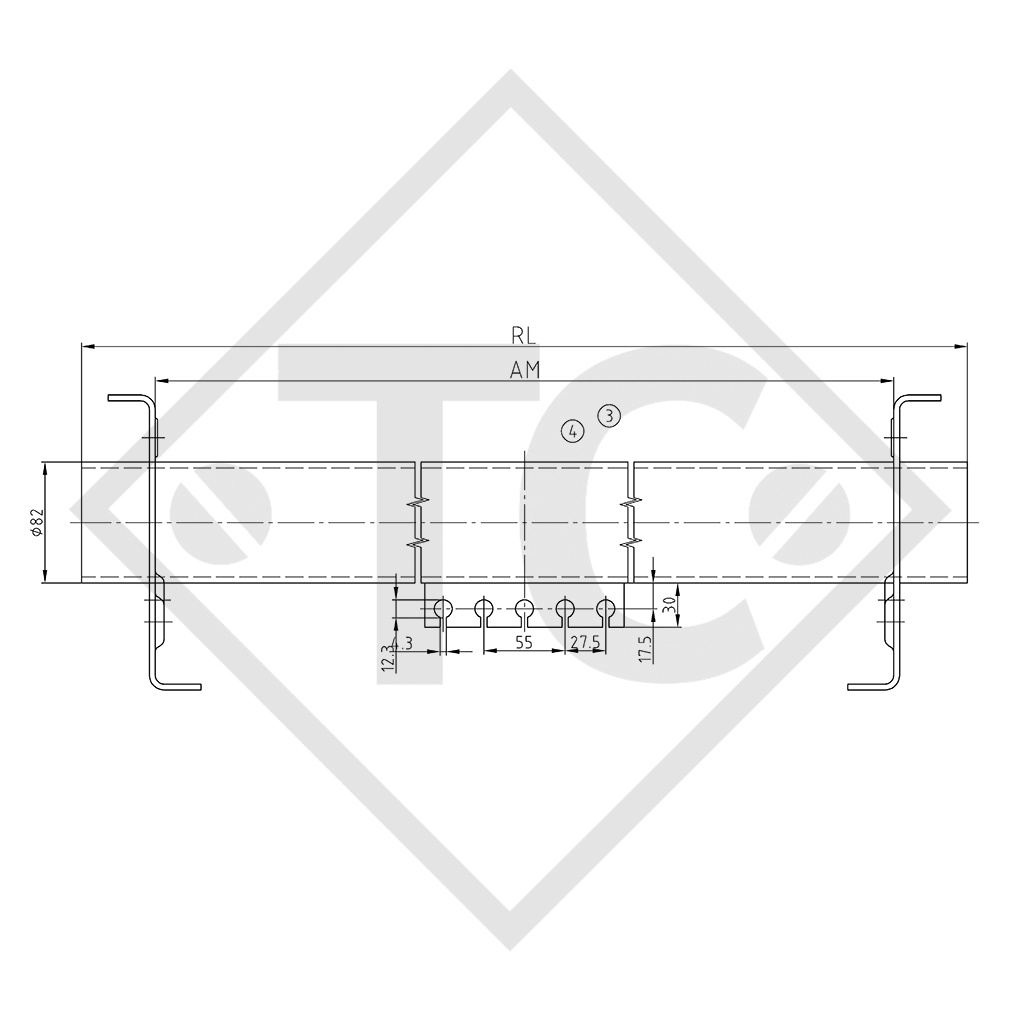 Braked axle RONDO 1600kg axle type DB 1605, 45.29.368.444, 4012359