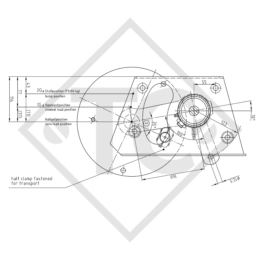 Essieu RONDO 1600kg  freiné type d'essieu DB 1605, 45.29.368.444, 4012359