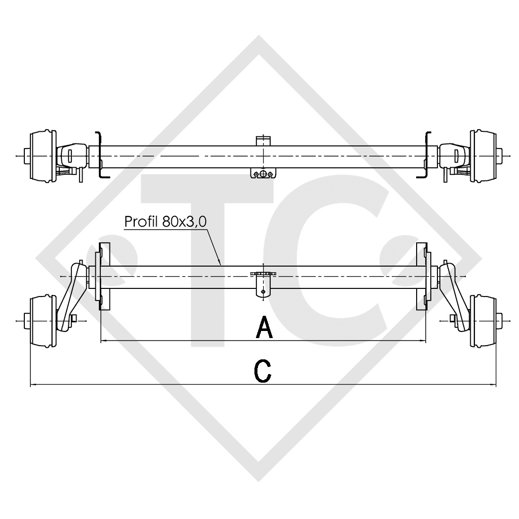 Achse gebremst 900kg EURO1 Achstyp B 850-5, KIP