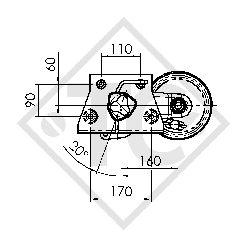 Essieu EURO1 900kg freiné type d'essieu B 850-5, KIP