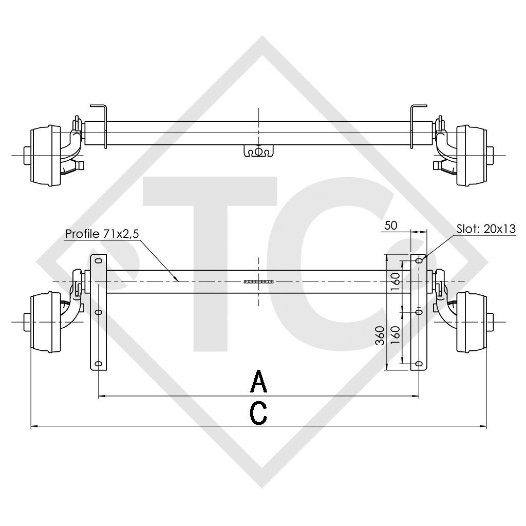 Braked axle 750kg BASIC axle type B 700-5