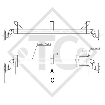 Eje sin freno 750kg PLUS OPTIMA tipo de eje 700-5 con soporte intermedio aumentado, Saris