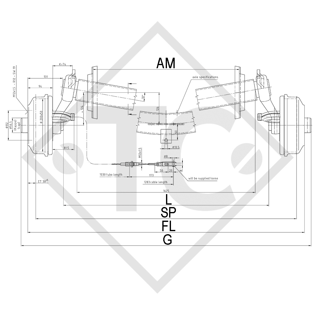 Braked axle SWING V-TEC 1050kg axle type SCB 1054, 46.21.379.906, 4012954