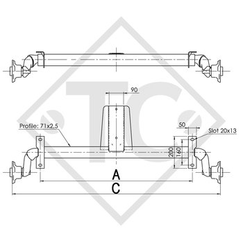 Eje sin freno 750kg PLUS OPTIMA  tipo de eje 700-5 con perfil en U 90mm