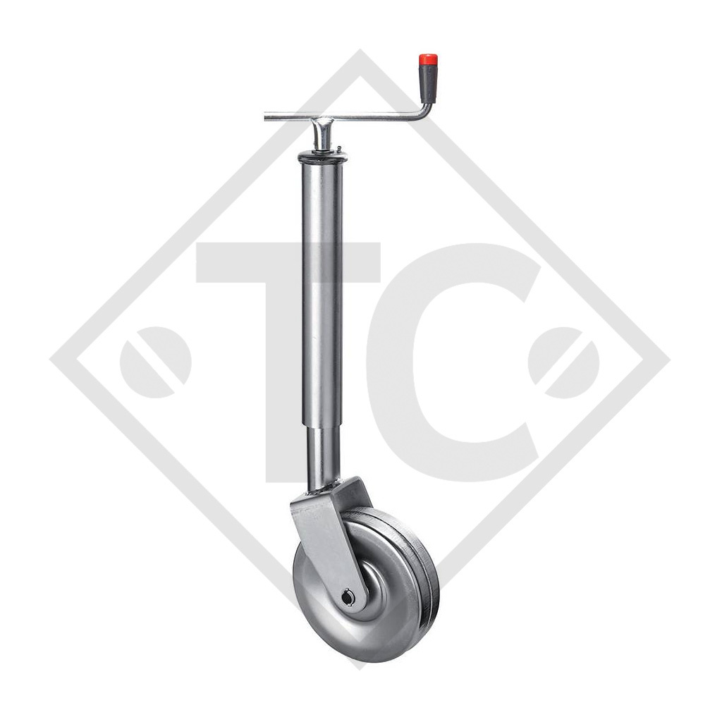Jockey wheel ø60mm round, support shoe rigid, top crank, type FO 260/Z, galvanised, for agricultural machines and trailers, machines for building industry, implements for road maintenance and snow