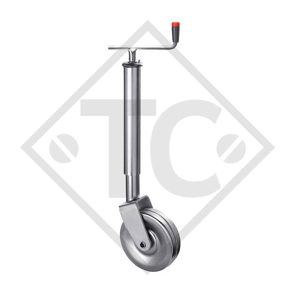 Roue jockey ø70mm rond, sabot fixe, manivelle supérieure, type FO 270/Z, zingué, pour machines et remorques agricoles, machines pour l'industrie du bâtiment, équipements pour l’entretien routier et l’enneigement