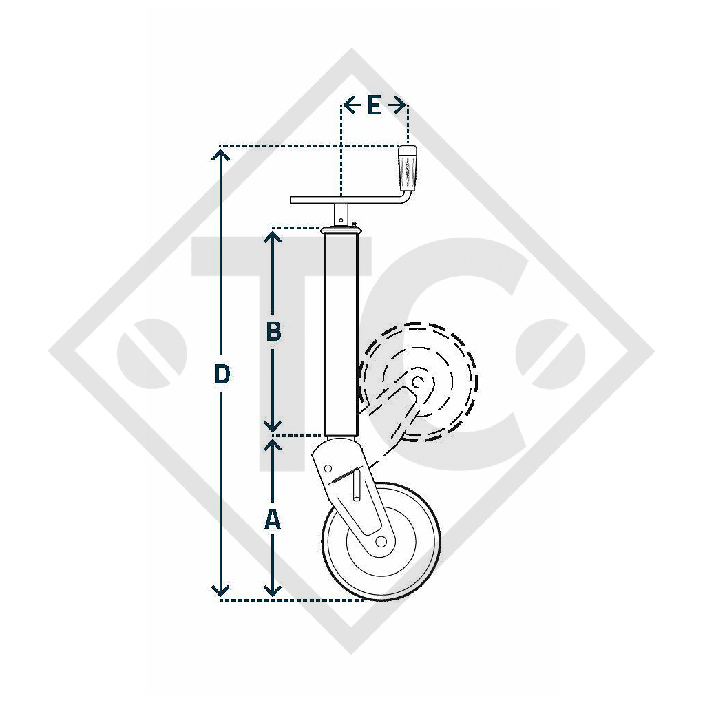 Jockey wheel ø70mm round with manual turnover support shoe, top crank, type S 156, for agricultural machines and trailers, machines for building industry, implements for road maintenance and snow