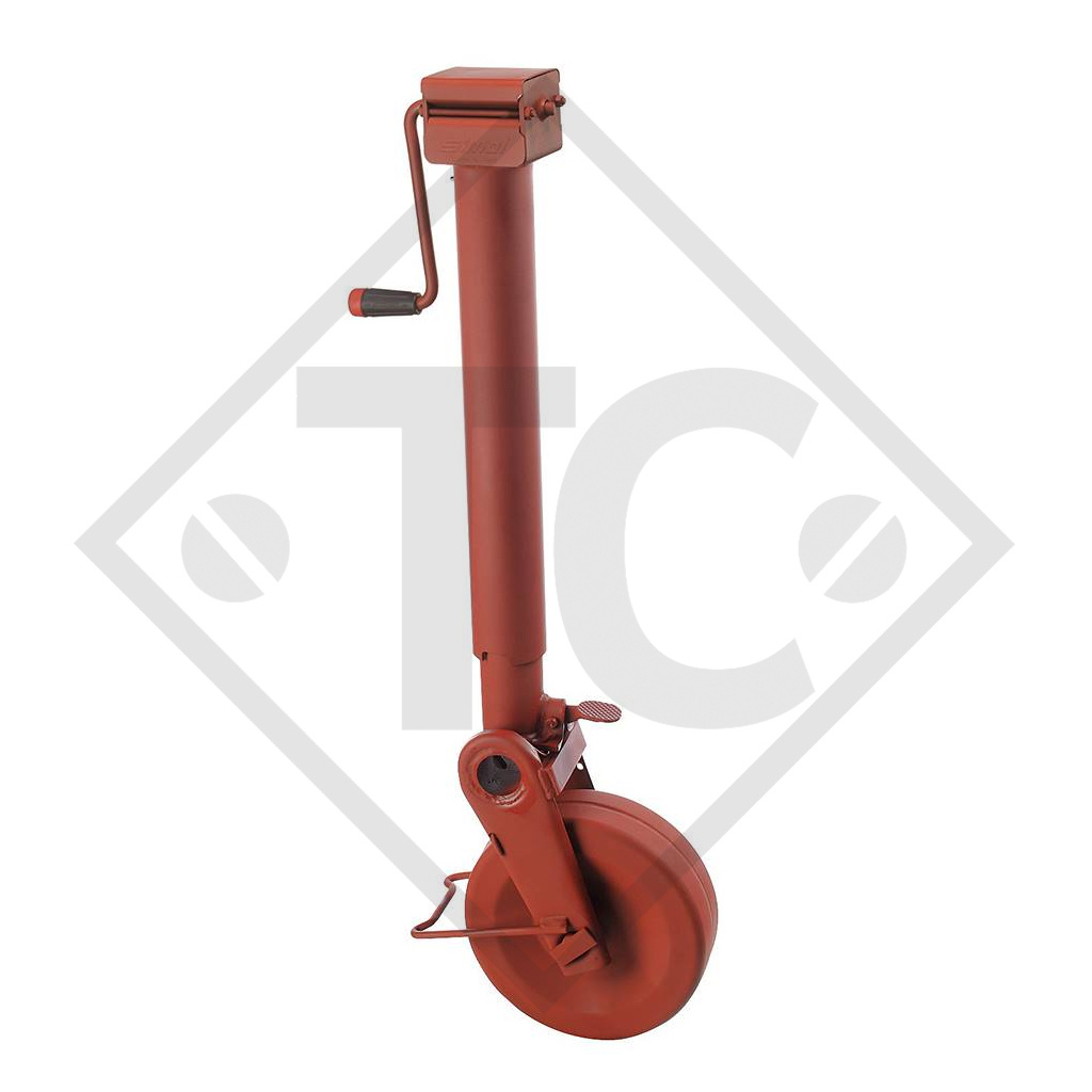 Jockey wheel ø90mm round with semi-automatic support shoe, with side crank, type DM 365, for agricultural machines and trailers, machines for building industry, implements for road maintenance and snow