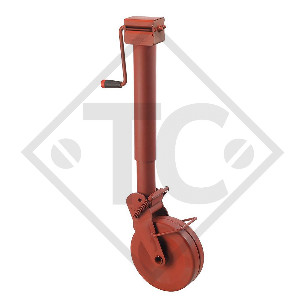 Jockey wheel ø90mm round with semi-automatic support shoe, with side crank, type DM 432, for agricultural machines and trailers, machines for building industry, implements for road maintenance and snow