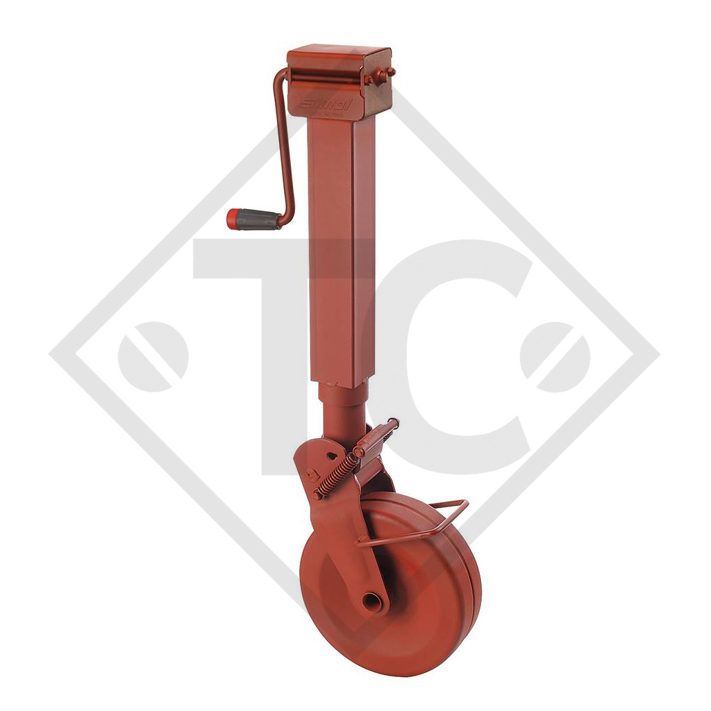 Jockey wheel ø70mm round with semi-automatic support shoe, with side crank, type DM 414, for agricultural machines and trailers, machines for building industry, implements for road maintenance and snow