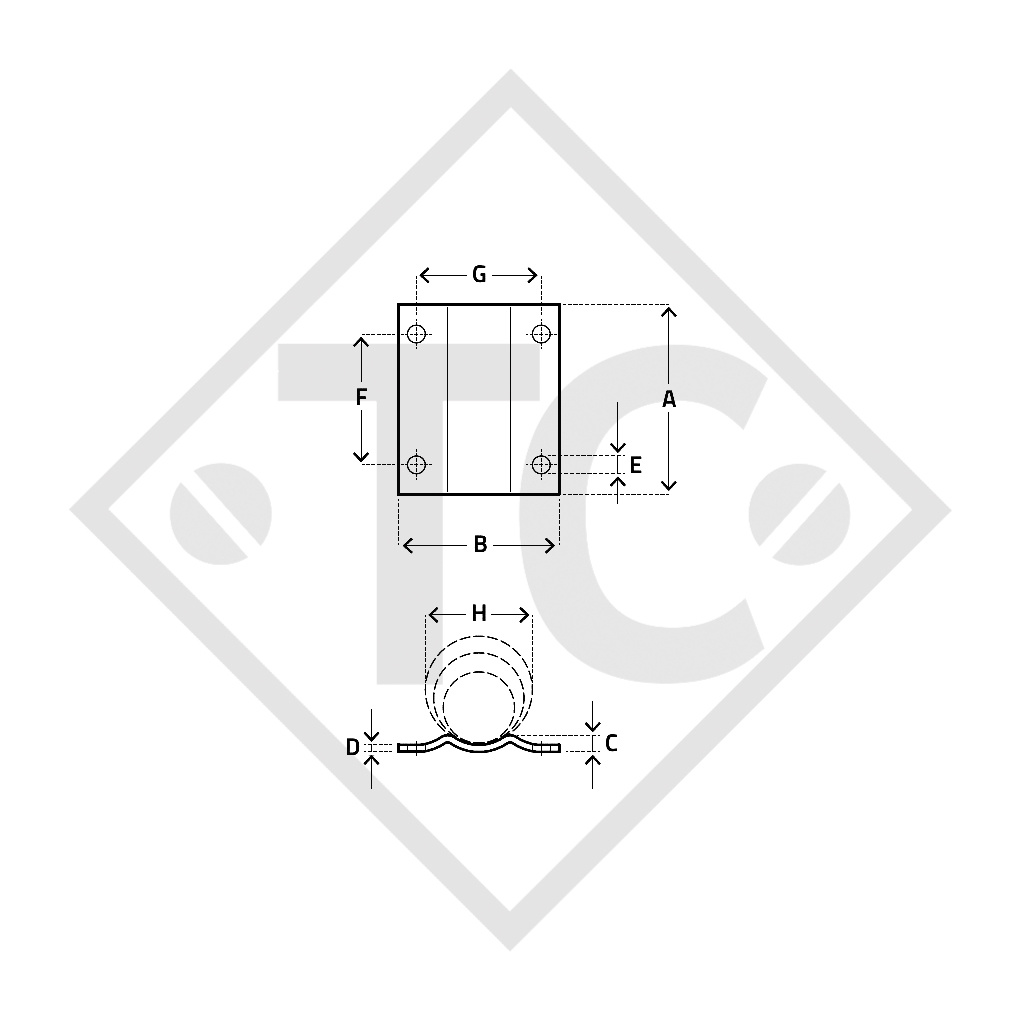 Jockey wheel flange, type F1, for agricultural machines and trailers, machines for building industry, implements for road maintenance and snow