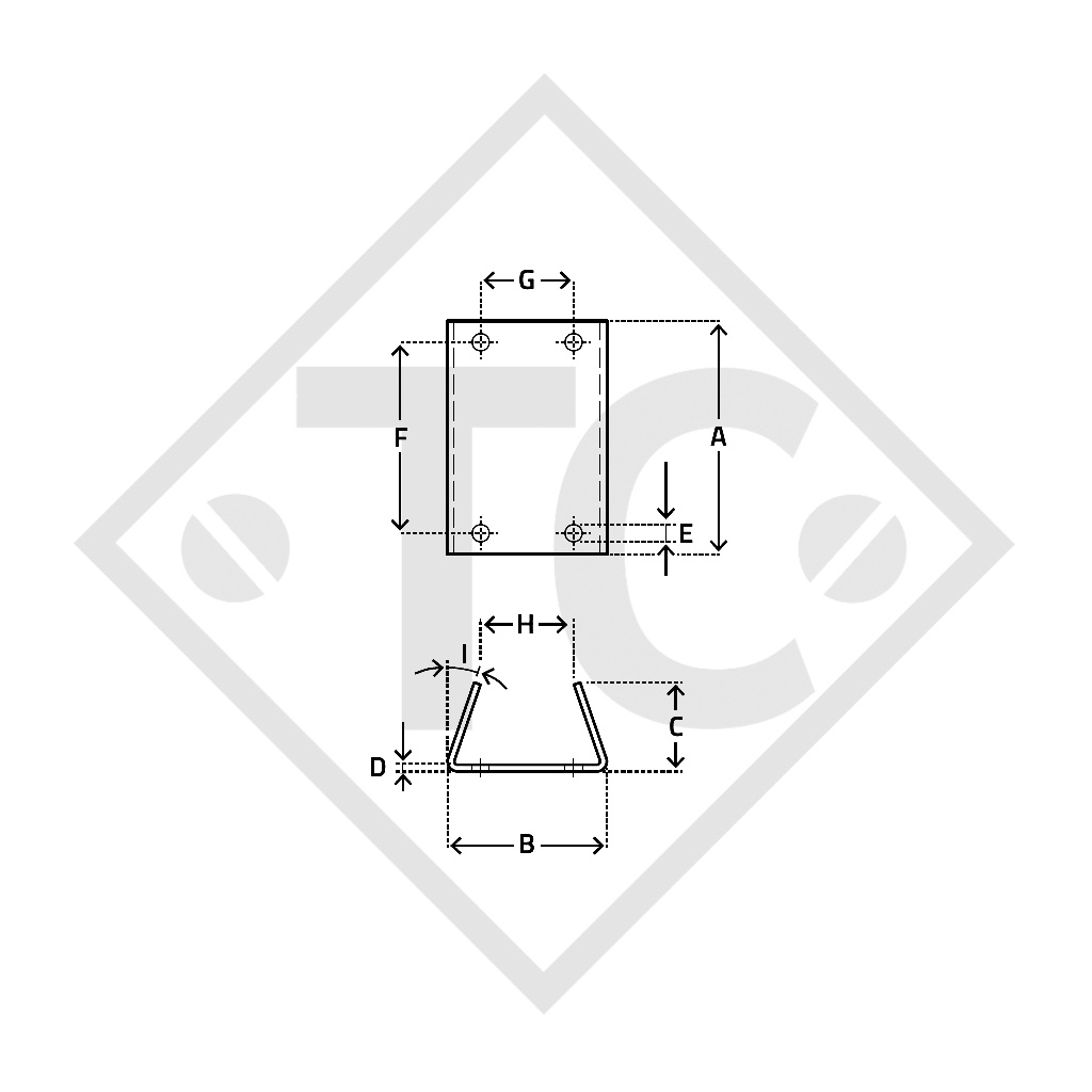 Jockey wheel flange, type F2, for agricultural machines and trailers, machines for building industry, implements for road maintenance and snow