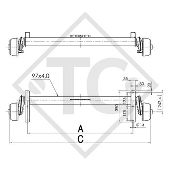 Braked axle 1500kg EURO COMPACT axle type B 1600-3, Hulco Rota 3060