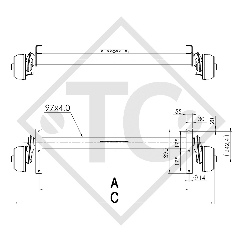 Achse gebremst 1500kg EURO COMPACT Achstyp B 1600-3, Hulco Rota 3060