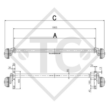 Braked axle 1000kg COMPACT axle type B 850-10, Trigano