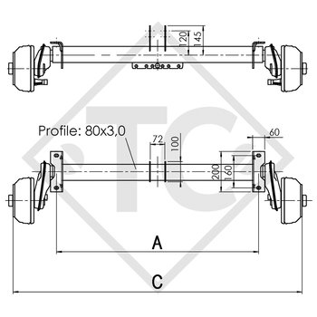 Braked axle 1000kg EURO COMPACT  axle type B 850-10, Pongratz