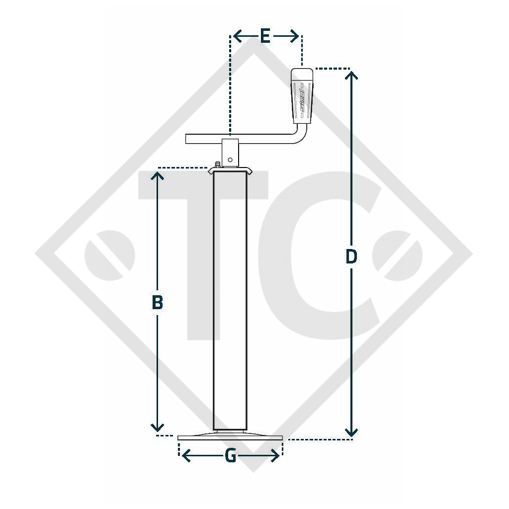 Piedino di stazionamento □40mm quadro, manovella in alto, tipo P 519, senza cuscinetto e ingrassatore, per macchine e rimorchi agricoli, macchine per l’edilizia, per la manutenzione stradale e l’innevamento