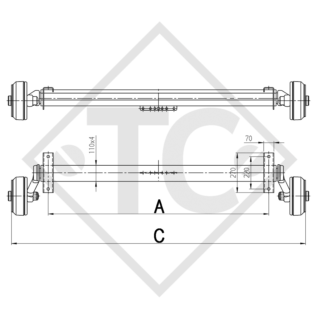 Essieu EURO Plus 1750kg freiné type d'essieu B 1800-8