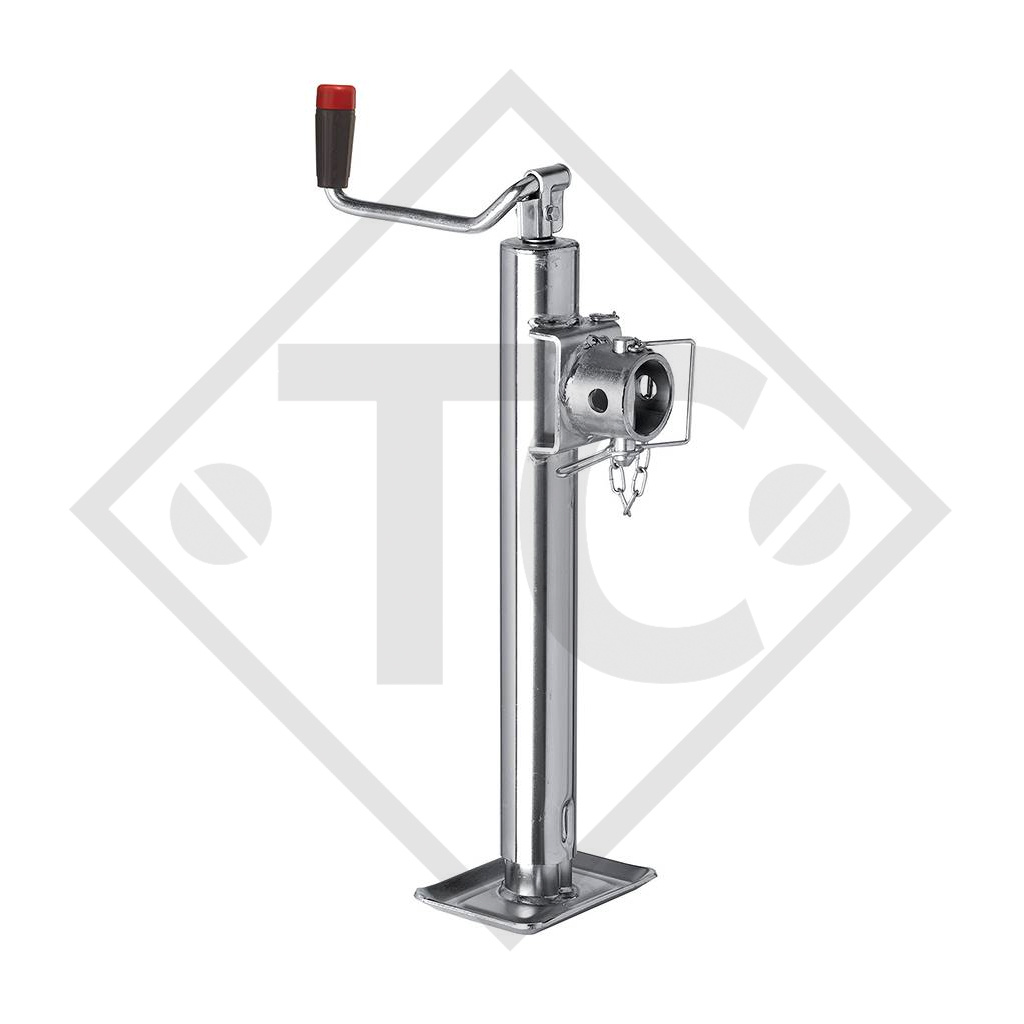 Steday leg pivoting ø57mm round with tube mounting, folding crank, type ST 3154, galvanised, for agricultural machines and trailers, machines for building industry, implements for road maintenance and snow