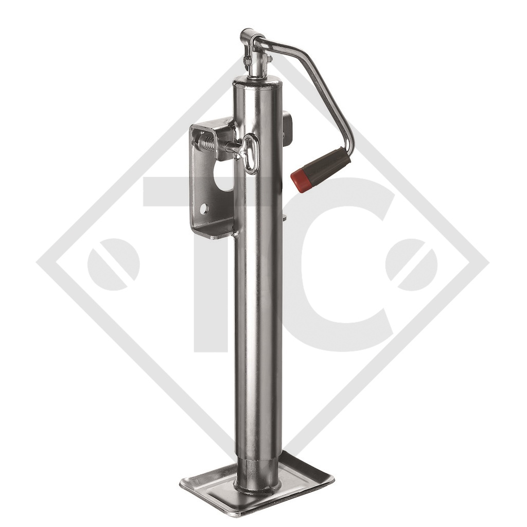 Stützfuß seitlich schwenkbar ø51mm rund mit mit Flansch, Kurbel klappbar, Typ SF 2152, galvanisch verzinkt, für landwirtschaftliche Maschinen und Anhänger, Maschinen für Bauindustrie, Straßeninstandsetzung- und Schneeräumungsmaschinen