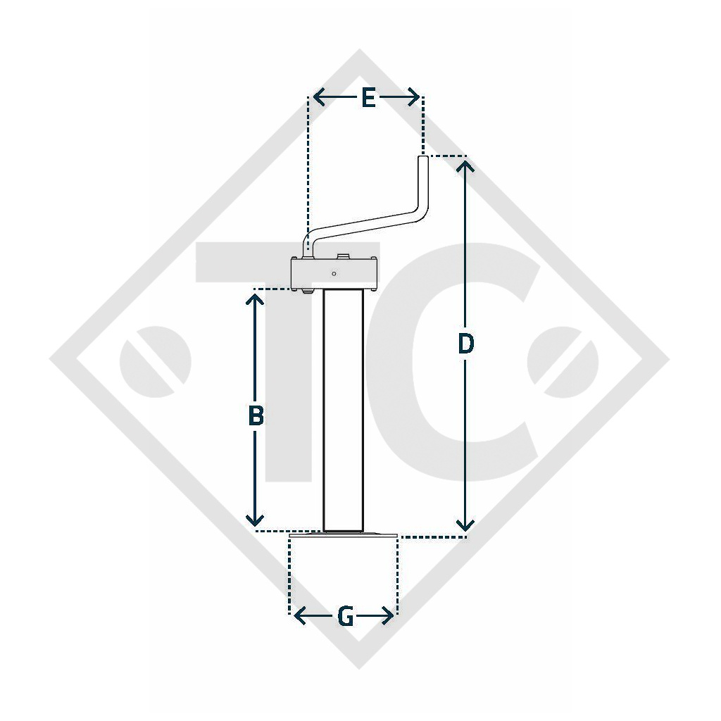 Steday leg □80mm square with reduction unit, type PR 695/1, for agricultural machines and trailers, machines for building industry, implements for road maintenance and snow