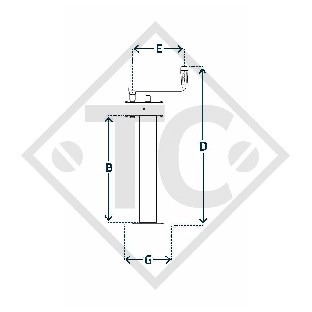 Steday leg □80mm square with reduction unit, double speed, type PR 695W, for agricultural machines and trailers, machines for building industry, implements for road maintenance and snow