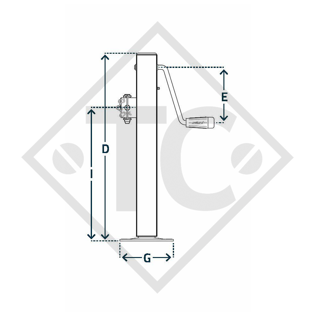 Béquille □60mm carré avec manivelle latérale, type DT 490, pour machines et remorques agricoles, machines pour l'industrie du bâtiment, équipements pour l’entretien routier et l’enneigement