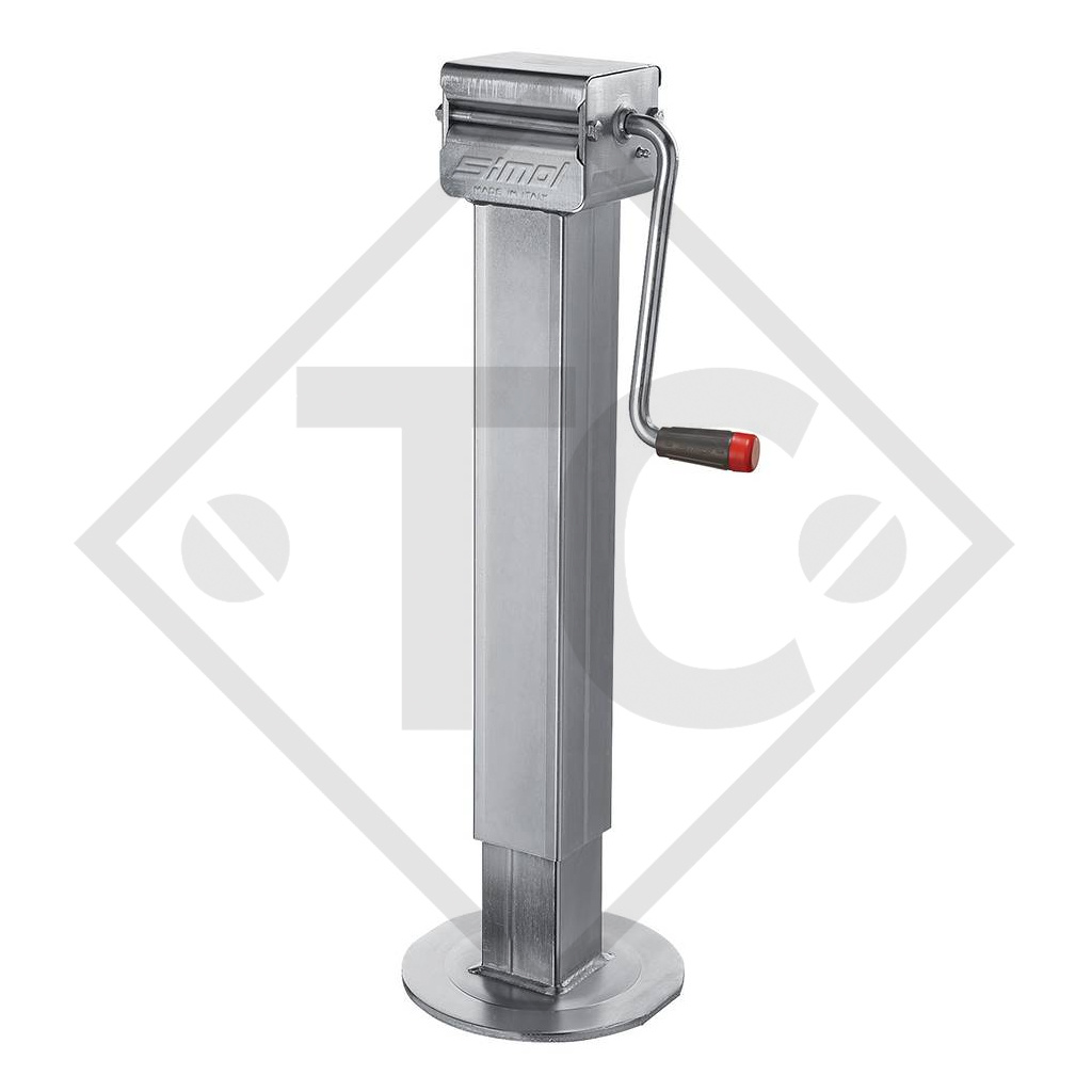 Steday leg □80mm square with side crank, with reduction unit, type DG 706Z, galvanised, for agricultural machines and trailers, machines for building industry, implements for road maintenance and snow