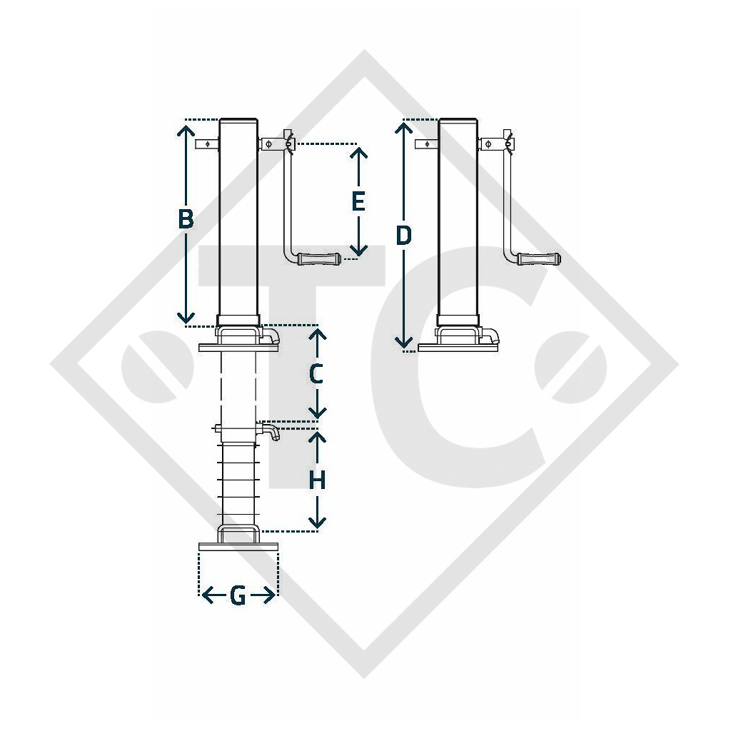 Apoyo giratorio □110mm cuadrado, de tres niveles, tipo K 450