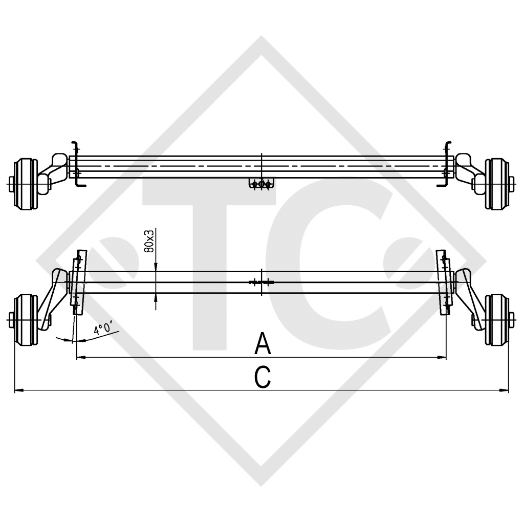 Achse gebremst 700kg EURO1 PLUS Achstyp B 850-1