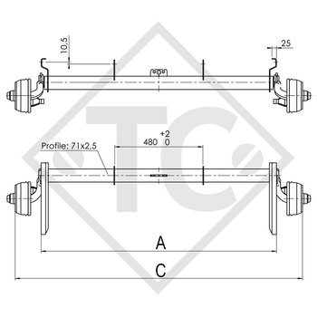 Eje con freno 750kg BASIC tipo de eje B 700-5, Anssems