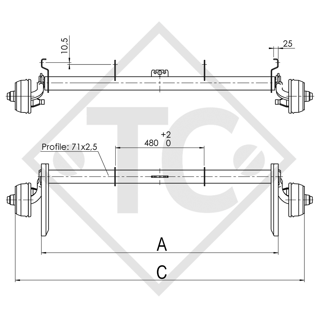 Essieu BASIC 750kg freiné type d'essieu B 700-5, Anssems