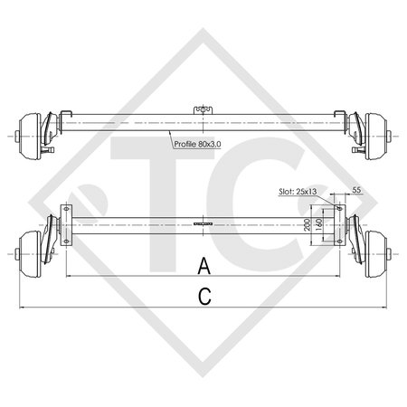 Eje con freno 900kg EURO COMPACT tipo de eje B 850-5