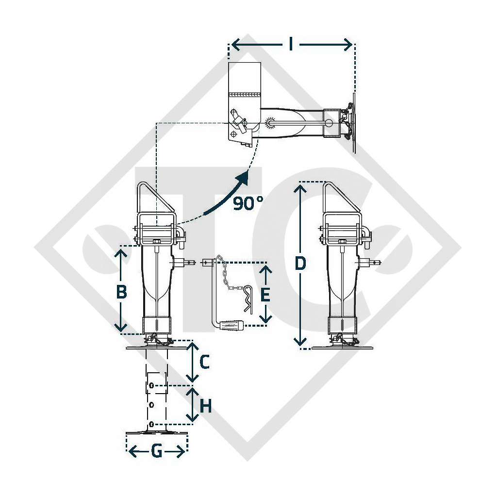 Supporto orientable per rimorchio tandem, a 3 sfilate, tipo DS 510RC/L