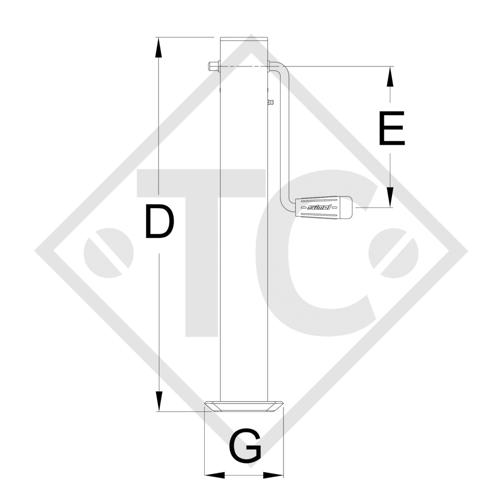 Steday leg certified □70mm square, double speed, type QDG 600W, for agricultural machines and trailers, machines for building industry, implements for road maintenance and snow