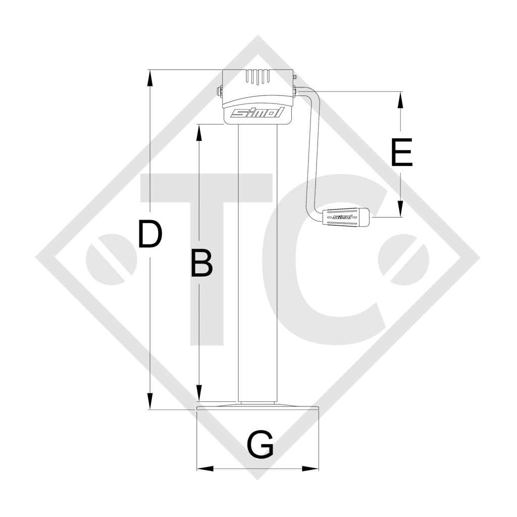 Steday leg certified □80mm square, double speed, type QDG 707W, for agricultural machines and trailers, machines for building industry, implements for road maintenance and snow